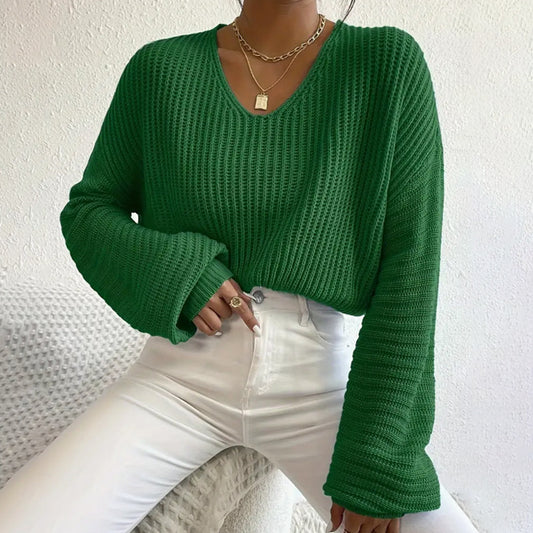 Solid Color Long Sleeve Pullover Loose Casual Women