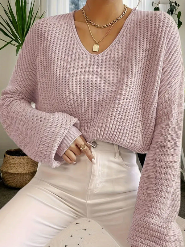 Solid Color Long Sleeve Pullover Loose Casual Women