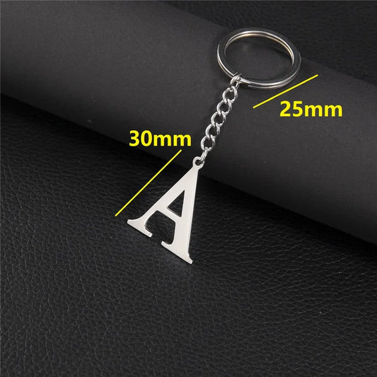 Fashion DIY A-Z Letters Keychain Men Metal Initial Pendant Key Chain Ring Silver Color 26 Alphabet Keyring Bag Accessories