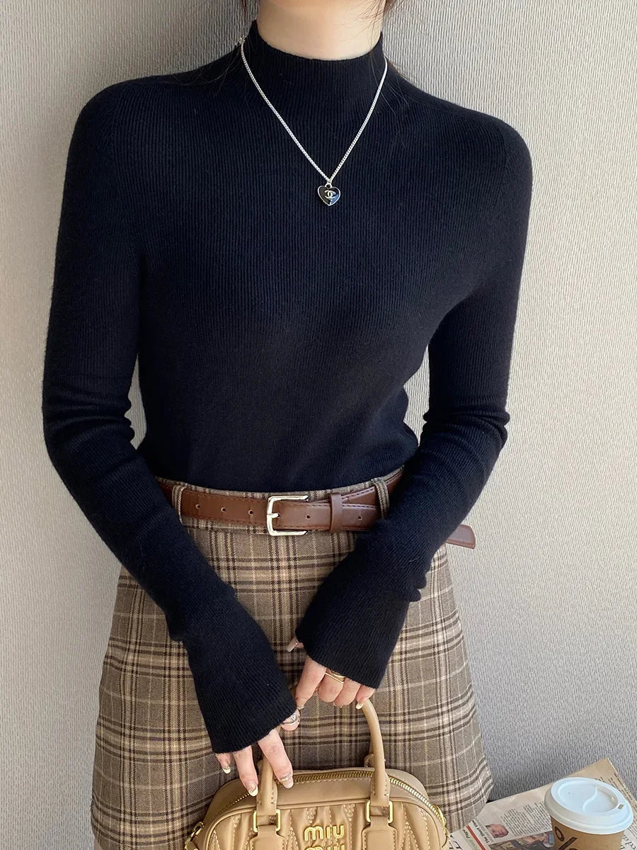 New Autumn Winter Long Sleeve Knit Sweater Women Pullovers Black White Knitted Sweater Women Tops Sweaters Sueters De Mujer MZ54