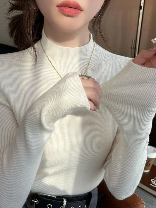 New Autumn Winter Long Sleeve Knit Sweater Women Pullovers Black White Knitted Sweater Women Tops Sweaters Sueters De Mujer MZ54