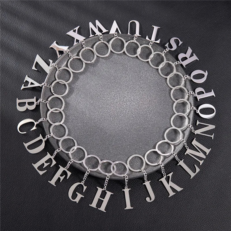 Fashion DIY A-Z Letters Keychain Men Metal Initial Pendant Key Chain Ring Silver Color 26 Alphabet Keyring Bag Accessories