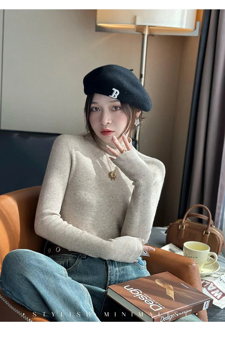 New Autumn Winter Long Sleeve Knit Sweater Women Pullovers Black White Knitted Sweater Women Tops Sweaters Sueters De Mujer MZ54