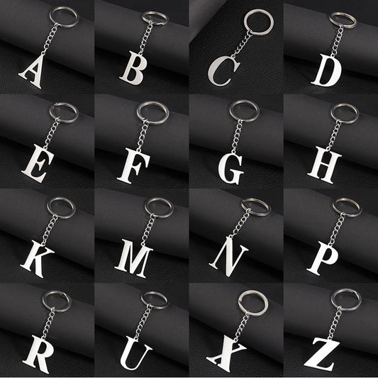 Fashion DIY A-Z Letters Keychain Men Metal Initial Pendant Key Chain Ring Silver Color 26 Alphabet Keyring Bag Accessories