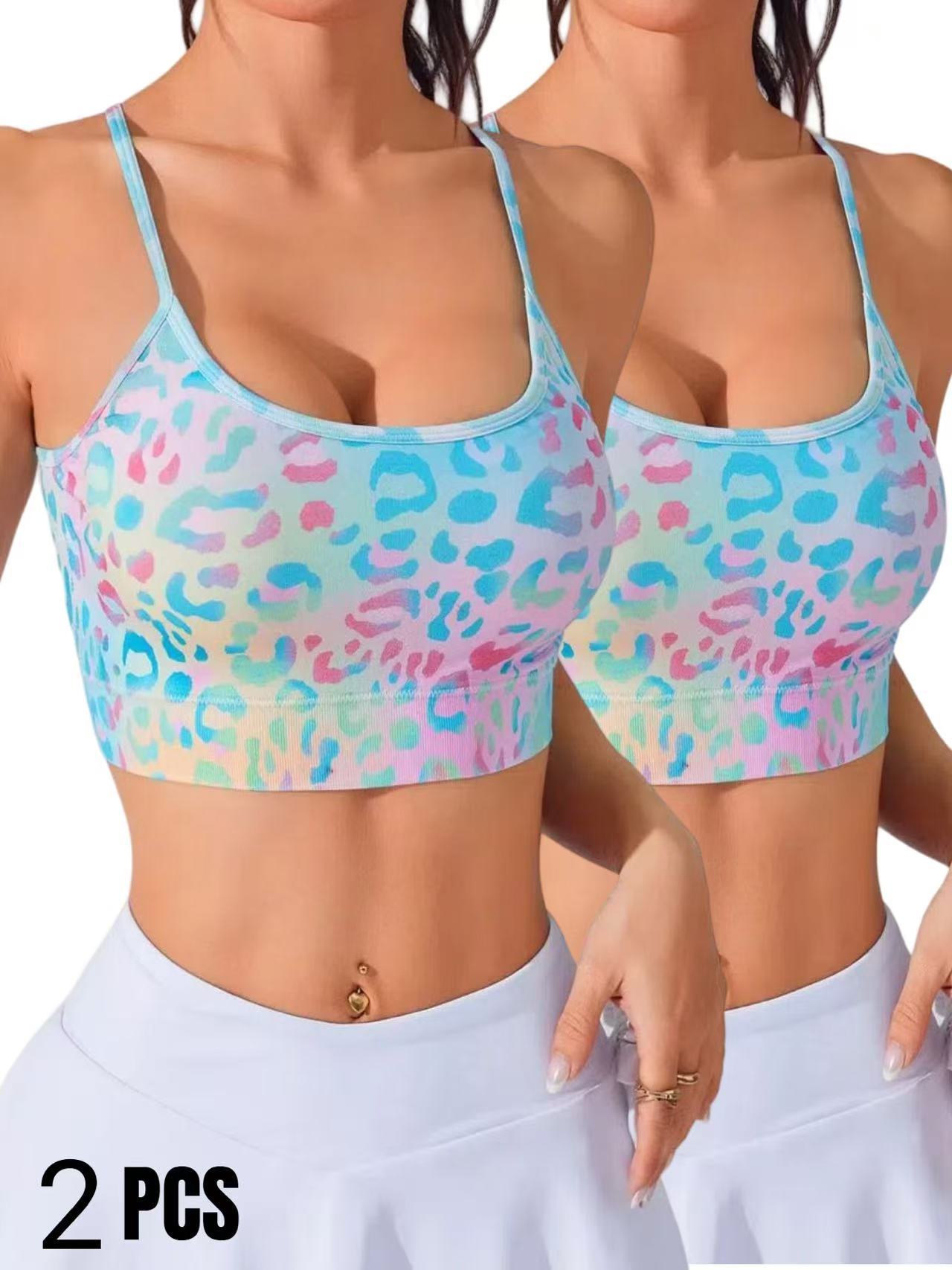 2 Pack Women's Spring & Summer New Cross Thin-Strap Floral Print Daily Sports Bra
