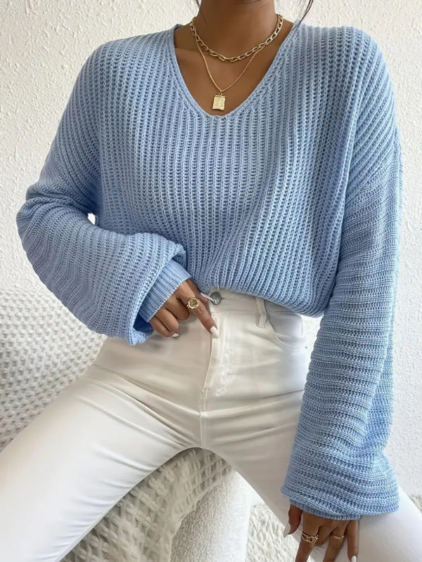 Solid Color Long Sleeve Pullover Loose Casual Women