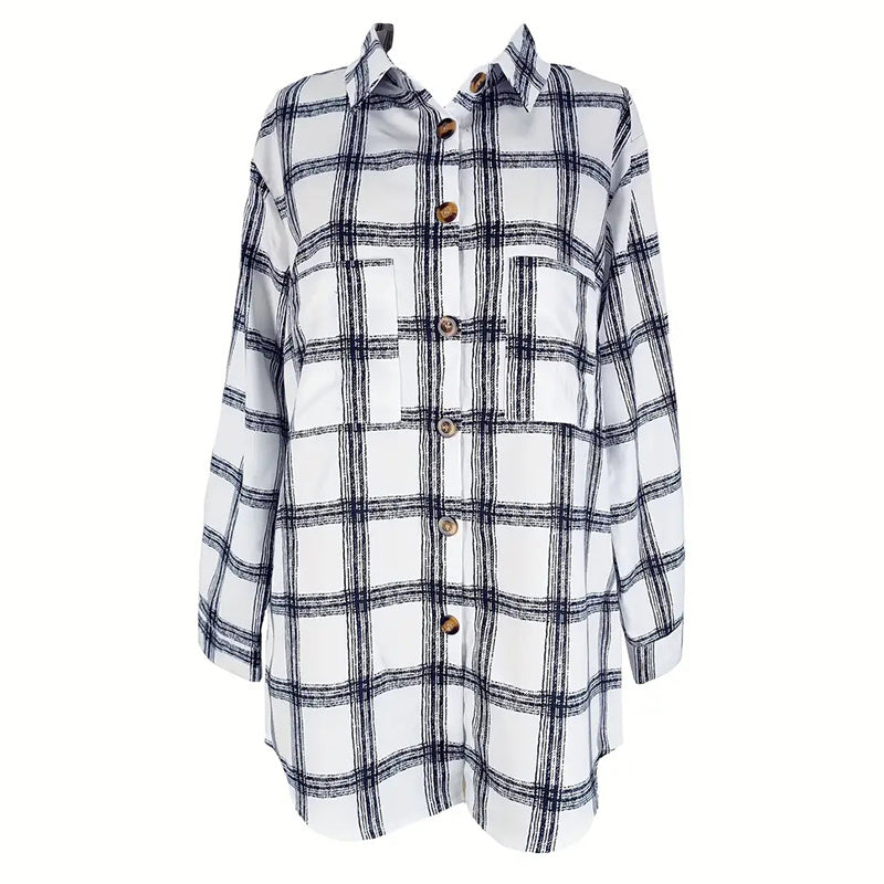 Womens Button Down Shirts Long Sleeve Plaid Shackets Business Casual Blouse Top