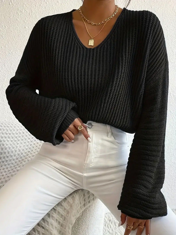 Solid Color Long Sleeve Pullover Loose Casual Women