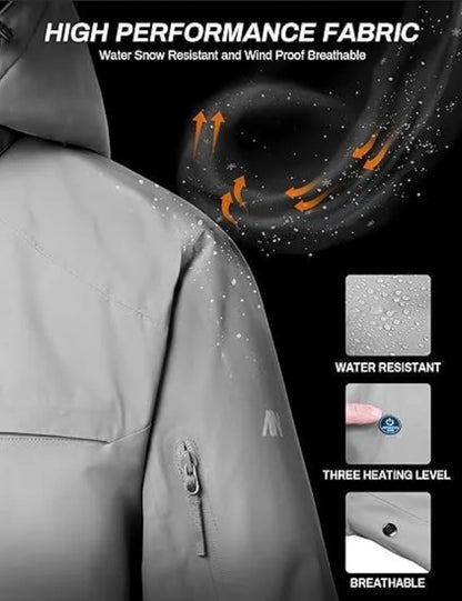 Heated Jacket, Ski Jacket Coat, With 12V 16000mAh Battery Pack, 5 Areas Heating Thicken Men Winter Coat