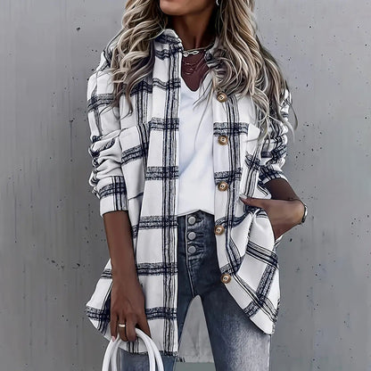 Womens Button Down Shirts Long Sleeve Plaid Shackets Business Casual Blouse Top