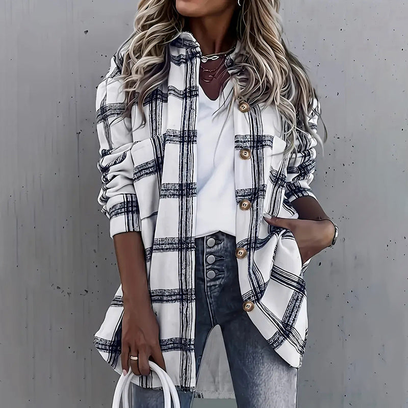 Womens Button Down Shirts Long Sleeve Plaid Shackets Business Casual Blouse Top