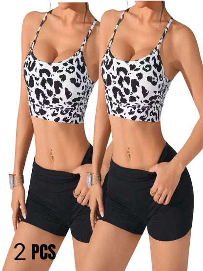 2 Pack Women's Spring & Summer New Cross Thin-Strap Floral Print Daily Sports Bra