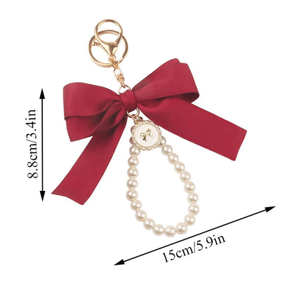 Fashion Large Bowknot Ribbon Pearl Key Chain Women's Multi-color DIY Key Pendant Hanging Ornament Sweet Bag Accessories