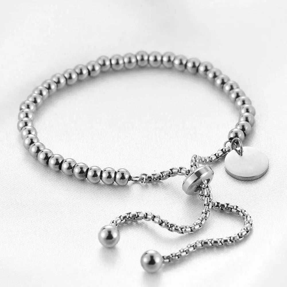 316L Stainless Small Ball Beads Pull Out Bracelet for Women Simple Fashion Circular Tag Bracelet Daily Party Jewelry