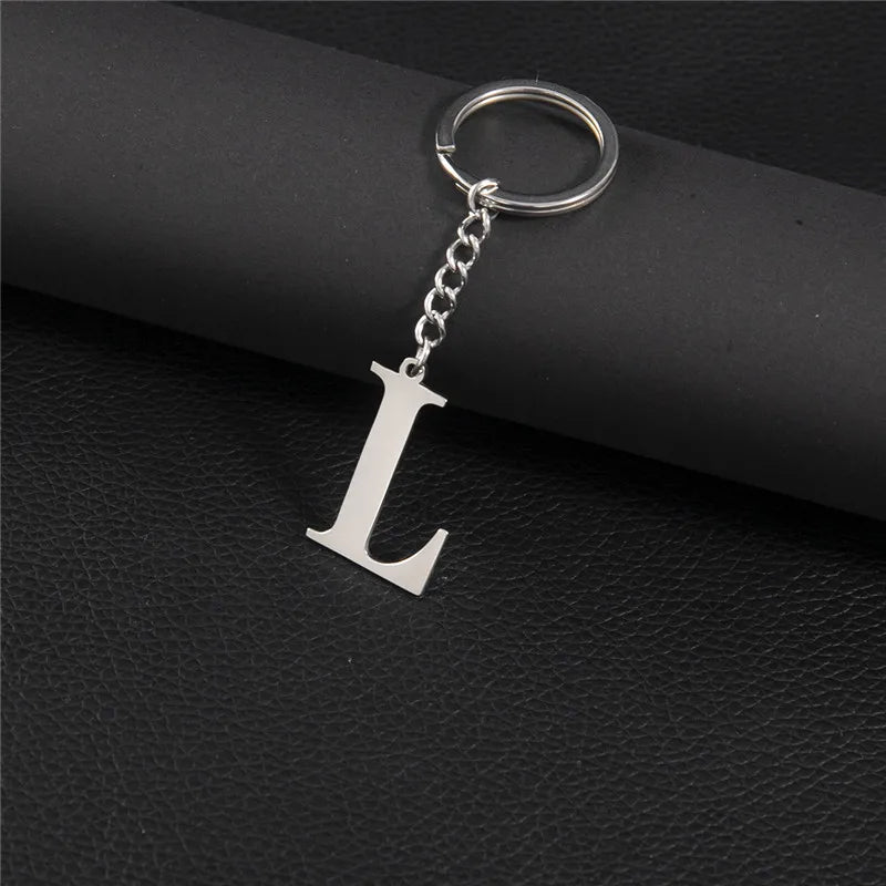 Fashion DIY A-Z Letters Keychain Men Metal Initial Pendant Key Chain Ring Silver Color 26 Alphabet Keyring Bag Accessories