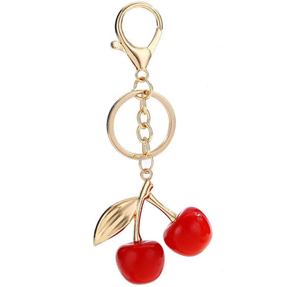 Cherry Keychains Bag Charm Red Pink Crystal Fruit Pendant Key Ring for Women Girl Key Accessories Gift