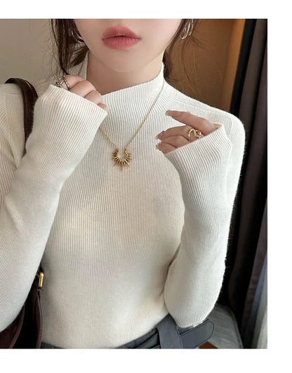 New Autumn Winter Long Sleeve Knit Sweater Women Pullovers Black White Knitted Sweater Women Tops Sweaters Sueters De Mujer MZ54