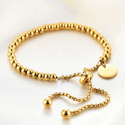 316L Stainless Small Ball Beads Pull Out Bracelet for Women Simple Fashion Circular Tag Bracelet Daily Party Jewelry