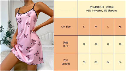 Summer New Women's Nightgown Beauty Back Thin Section Of Home Wear Sexy Halter Short Skirt Love Cartoon Cute Printing Pajamas