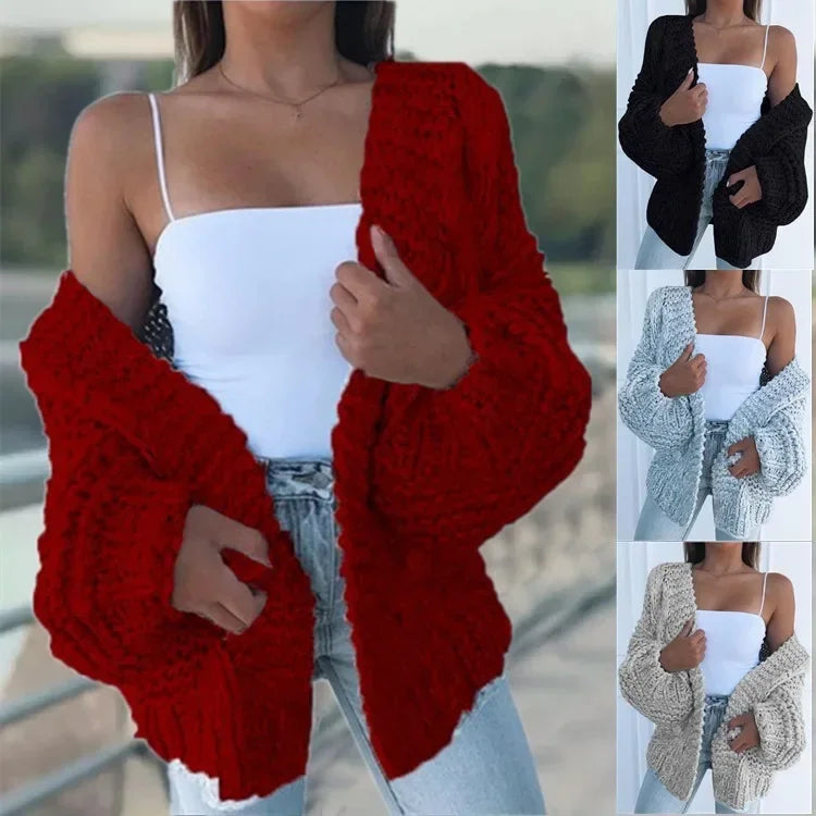 ALLUKASA  Autumn Winter Cardigan Women Sweaters New Cardigan Batwing Long-sleeved Plush Loose Outside Knit Sweater Women Fashion