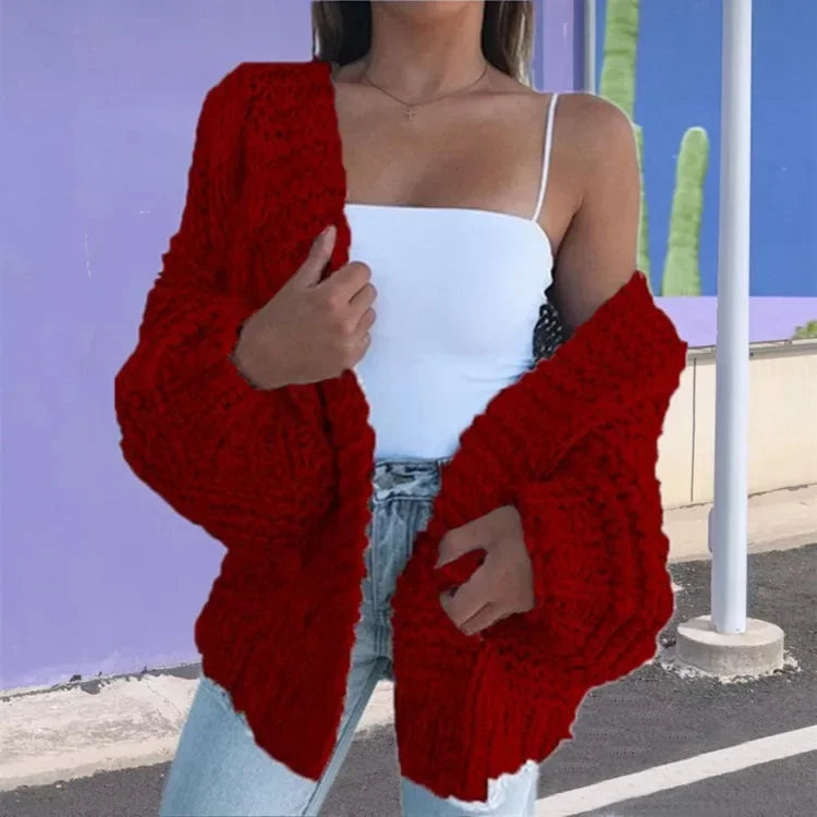 ALLUKASA  Autumn Winter Cardigan Women Sweaters New Cardigan Batwing Long-sleeved Plush Loose Outside Knit Sweater Women Fashion