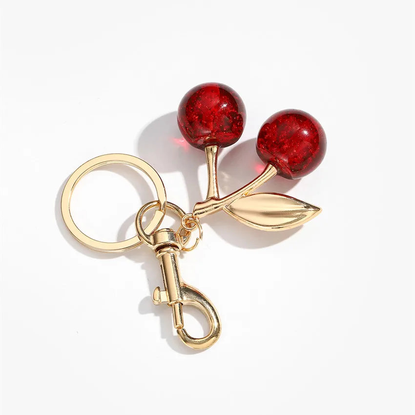 Cherry Keychains Bag Charm Red Pink Crystal Fruit Pendant Key Ring for Women Girl Key Accessories Gift
