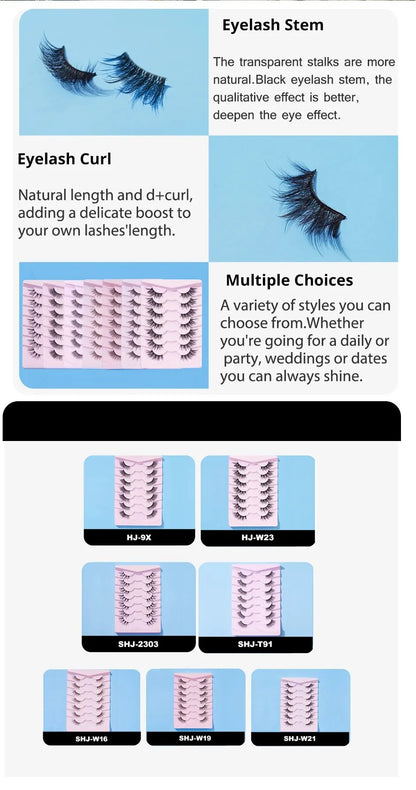 7 Pairs of Thick And Slender Eyelashes With Elongated and Comfortable Black Cotton Thread and Crossed Fishtail, Half Eye False E