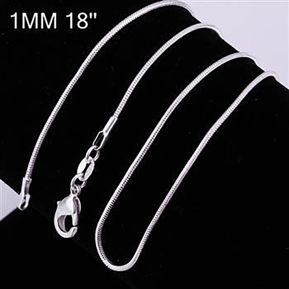925 sterling silver necklace women, silver fashion jewelry Snake Chain 1mm Necklace 16 18 20 22 24"
