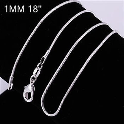 925 sterling silver necklace women, silver fashion jewelry Snake Chain 1mm Necklace 16 18 20 22 24"