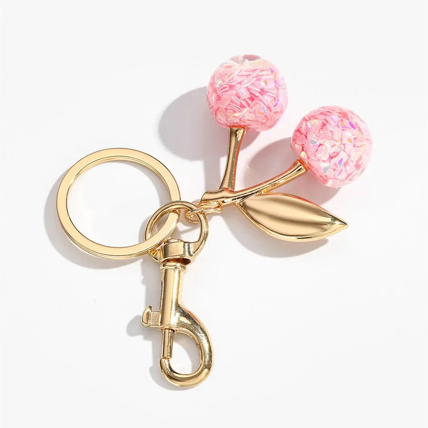 Cherry Keychains Bag Charm Red Pink Crystal Fruit Pendant Key Ring for Women Girl Key Accessories Gift