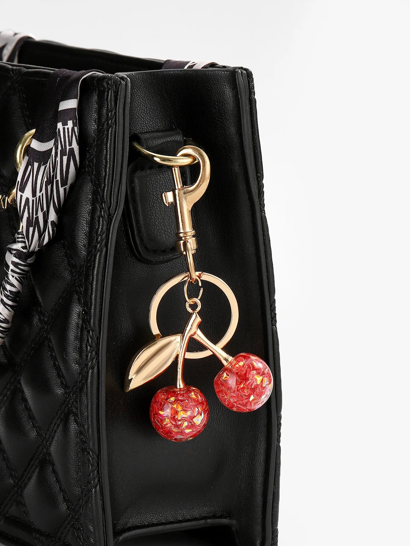 Cherry Keychains Bag Charm Red Pink Crystal Fruit Pendant Key Ring for Women Girl Key Accessories Gift