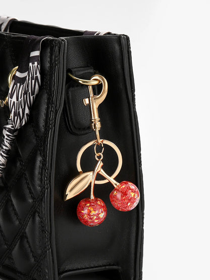 Cherry Keychains Bag Charm Red Pink Crystal Fruit Pendant Key Ring for Women Girl Key Accessories Gift