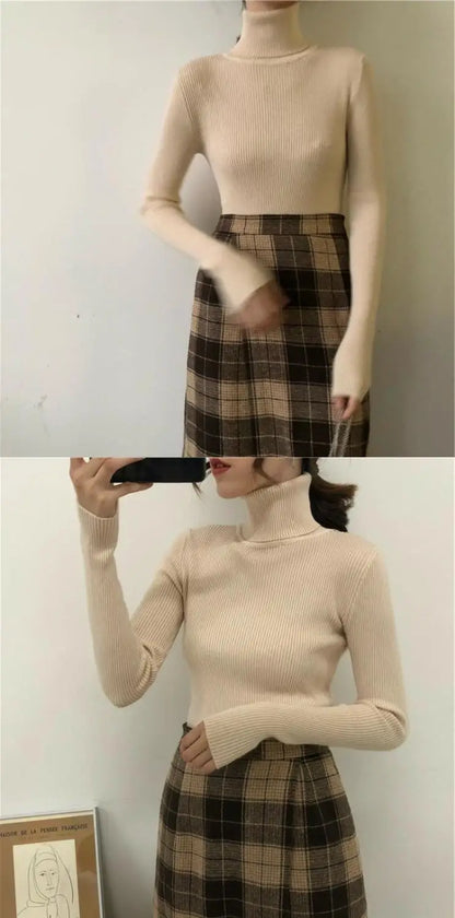Black Turtleneck Ladies Sweaters Pullover Knitted Top for Women Gigh Neck Jerseys Off White Korean Fashion 2024 Designer Crochet