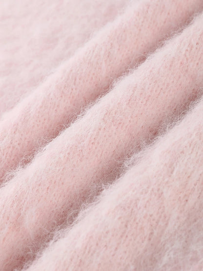 Mohair Knitted Loose Sweaters Women Slash Neck Long Sleeve Pink Solid Pullover Female Casual 2025 Autumn Street Chic Jumper Tops