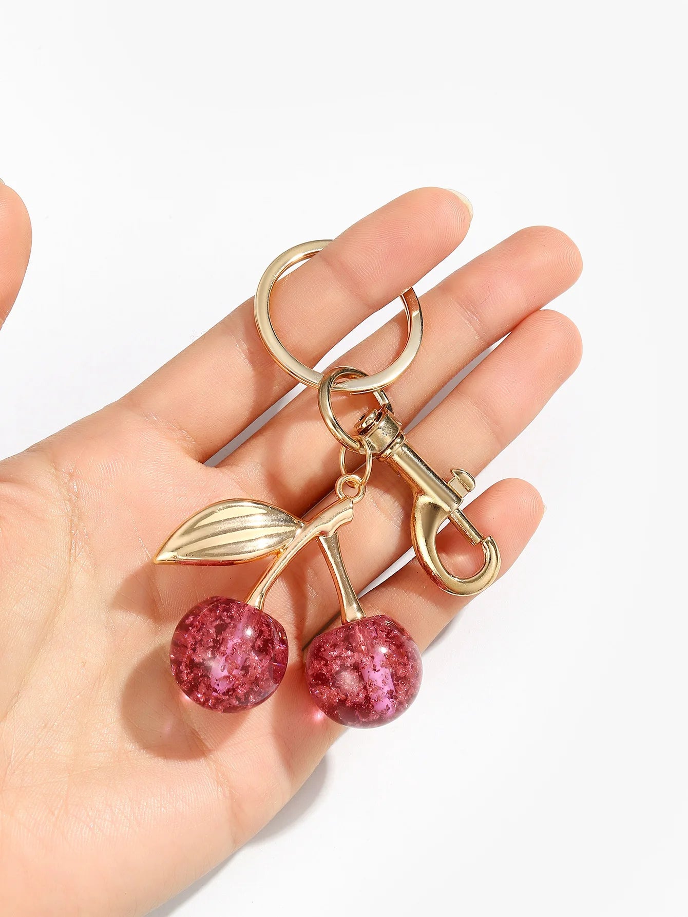 Cherry Keychains Bag Charm Red Pink Crystal Fruit Pendant Key Ring for Women Girl Key Accessories Gift