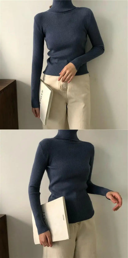 Black Turtleneck Ladies Sweaters Pullover Knitted Top for Women Gigh Neck Jerseys Off White Korean Fashion 2024 Designer Crochet