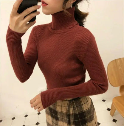 Black Turtleneck Ladies Sweaters Pullover Knitted Top for Women Gigh Neck Jerseys Off White Korean Fashion 2024 Designer Crochet