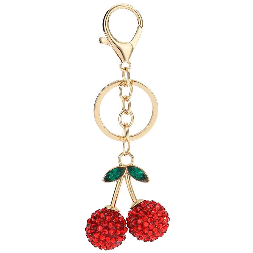 Cherry Keychains Bag Charm Red Pink Crystal Fruit Pendant Key Ring for Women Girl Key Accessories Gift