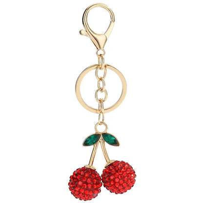 Cherry Keychains Bag Charm Red Pink Crystal Fruit Pendant Key Ring for Women Girl Key Accessories Gift