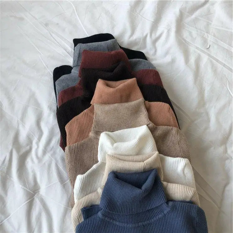 Black Turtleneck Ladies Sweaters Pullover Knitted Top for Women Gigh Neck Jerseys Off White Korean Fashion 2024 Designer Crochet