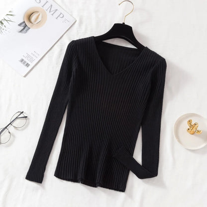 2025 Casual Long Sleeve Knitted V Neck Pullover Autumn Winter Women Sweaters Femme Basic Solid Jersey Tops Fashion Clothes