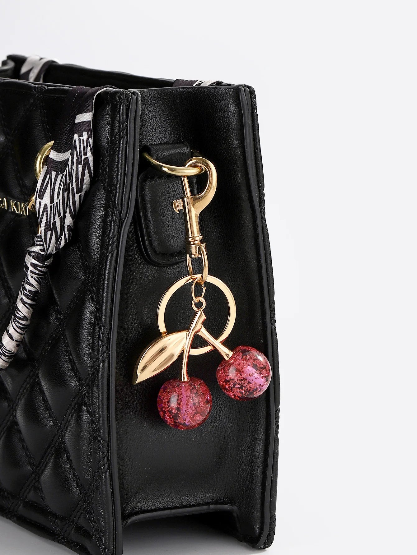 Cherry Keychains Bag Charm Red Pink Crystal Fruit Pendant Key Ring for Women Girl Key Accessories Gift