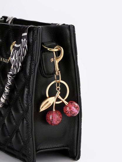 Cherry Keychains Bag Charm Red Pink Crystal Fruit Pendant Key Ring for Women Girl Key Accessories Gift