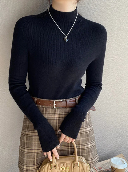 New Autumn Winter Long Sleeve Knit Sweater Women Pullovers Black White Knitted Sweater Women Tops Sweaters Sueters De Mujer MZ54