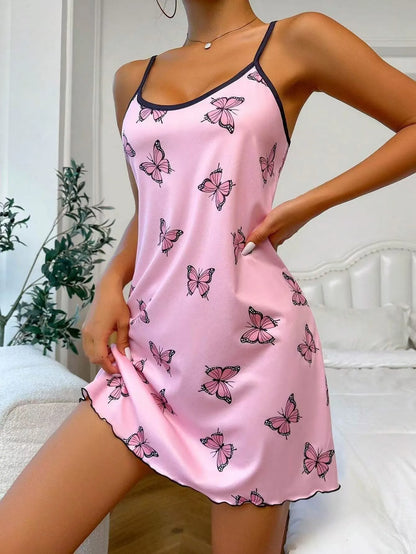Summer New Women's Nightgown Beauty Back Thin Section Of Home Wear Sexy Halter Short Skirt Love Cartoon Cute Printing Pajamas