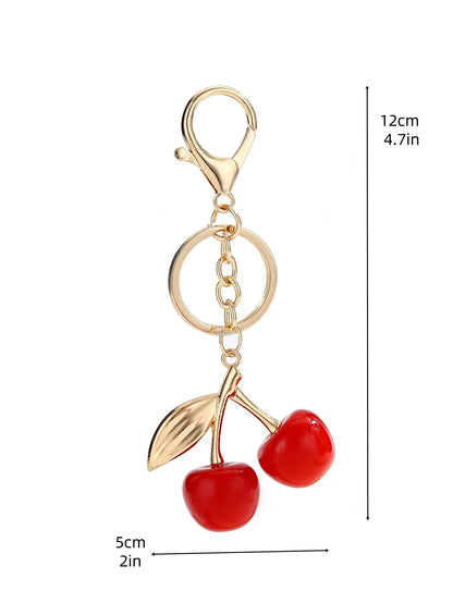 Cherry Keychains Bag Charm Red Pink Crystal Fruit Pendant Key Ring for Women Girl Key Accessories Gift