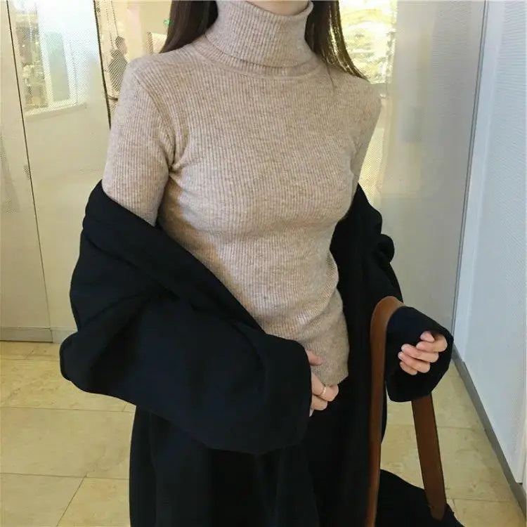 Black Turtleneck Ladies Sweaters Pullover Knitted Top for Women Gigh Neck Jerseys Off White Korean Fashion 2024 Designer Crochet