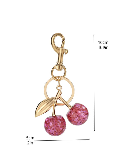 Cherry Keychains Bag Charm Red Pink Crystal Fruit Pendant Key Ring for Women Girl Key Accessories Gift