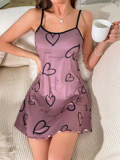 Summer New Women's Nightgown Beauty Back Thin Section Of Home Wear Sexy Halter Short Skirt Love Cartoon Cute Printing Pajamas