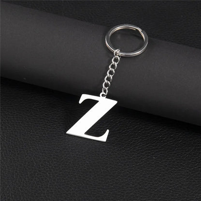 Fashion DIY A-Z Letters Keychain Men Metal Initial Pendant Key Chain Ring Silver Color 26 Alphabet Keyring Bag Accessories